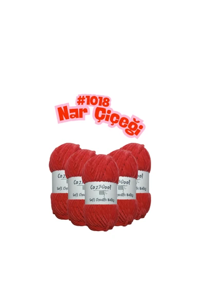 Coziwool Kadife El Örgü İpliği Soft Chenille Bulky 5'li paket, 5X100 Gr. 120 Mt. %100 Mikro Polyester Nar Çiçeği ürün görseli 1