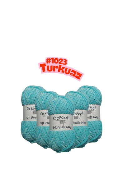 Coziwool Kadife El Örgü İpliği Soft Chenille Bulky 5'li paket, 5X100 Gr. 120 Mt. %100 Mikro Polyester Turkuaz ürün görseli 1