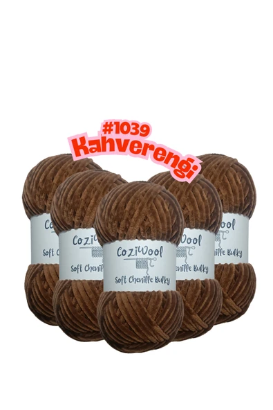 Coziwool Kadife El Örgü İpliği Soft Chenille Bulky 5'li paket, 5X100 Gr. 120 Mt. %100 Mikro Polyester Kahverengi ürün görseli 1