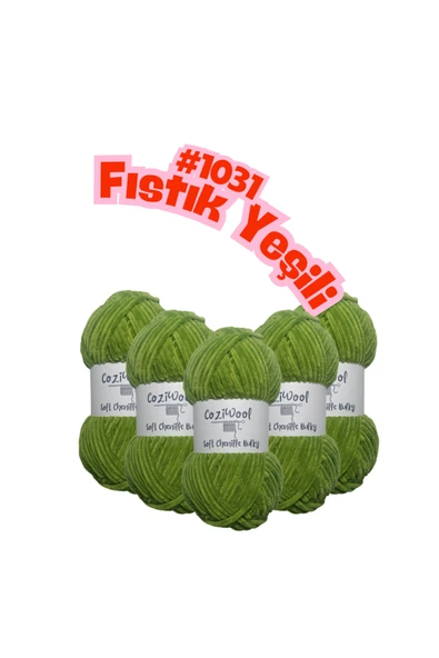 Coziwool Kadife El Örgü İpliği Soft Chenille Bulky 5'li paket, 5X100 Gr. 120 Mt. %100 Mikro Polyester Fıstık Yeşili ürün görseli 1