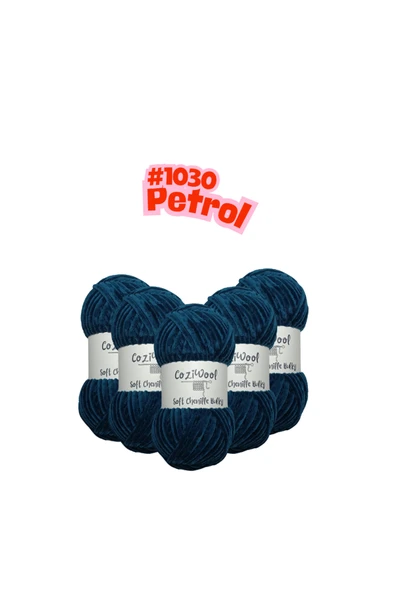 Coziwool Kadife El Örgü İpliği Soft Chenille Bulky 5'li paket, 5X100 Gr. 120 Mt. %100 Mikro Polyester Petrol ürün görseli 1