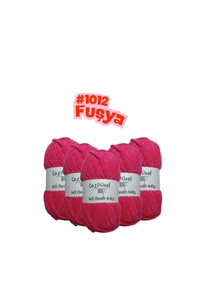 Coziwool Kadife El Örgü İpliği Soft Chenille Bulky 5'li paket, 5X100 Gr. 120 Mt. %100 Mikro Polyester Fuşya ürün görseli 1