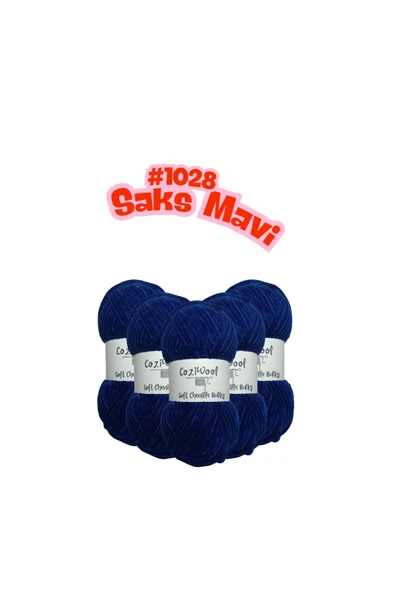Coziwool Kadife El Örgü İpliği Soft Chenille Bulky 5'li paket, 5X100 Gr. 120 Mt. %100 Mikro Polyester Saks Mavi ürün görseli 1