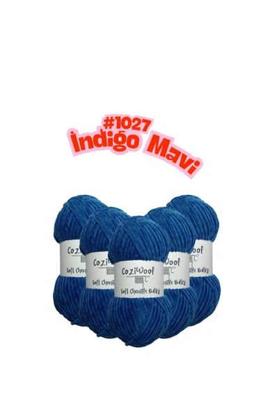 Coziwool Kadife El Örgü İpliği Soft Chenille Bulky 5'li paket, 5X100 Gr. 120 Mt. %100 Mikro Polyester İndigo Mavi ürün görseli 1