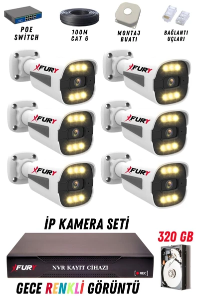FURY 6 Kameralı Ip Güvenlik Kamerası Seti 4mp Gece Renkli Su Geçirmez 1506 320GB ürün görseli 1