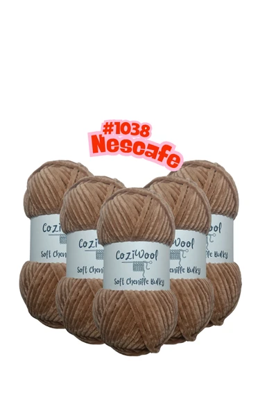 Coziwool Kadife El Örgü İpliği Soft Chenille Bulky 5'li paket, 5X100 Gr. 120 Mt. %100 Mikro Polyester Nescafe ürün görseli 1