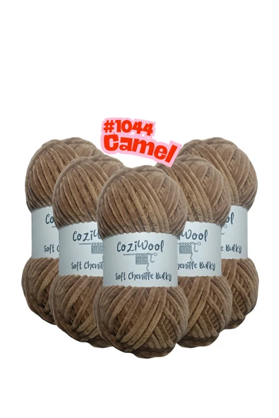 Coziwool Kadife El Örgü İpliği Soft Chenille Bulky 5'li paket, 5X100 Gr. 120 Mt. %100 Mikro Polyester Deve Tüyü ürün görseli 1