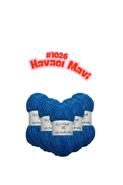 Coziwool Kadife El Örgü İpliği Soft Chenille Bulky 5'li paket, 5X100 Gr. 120 Mt. %100 Mikro Polyester Havacı Mavi ürün görseli 1