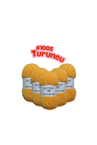 Coziwool Kadife El Örgü İpliği Soft Chenille Bulky 5'li paket, 5X100 Gr. 120 Mt. %100 Mikro Polyester Turuncu ürün görseli 1