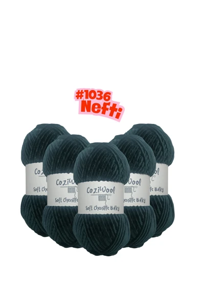 Coziwool Kadife El Örgü İpliği Soft Chenille Bulky 5'li paket, 5X100 Gr. 120 Mt. %100 Mikro Polyester Nefti ürün görseli 1
