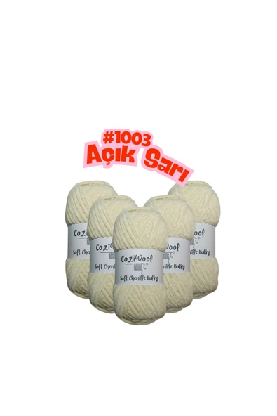 Coziwool Kadife El Örgü İpliği Soft Chenille Bulky 5'li paket, 5X100 Gr. 120 Mt. %100 Mikro Polyester Açık Sarı ürün görseli 1