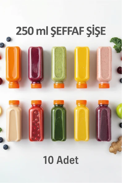 10'lu Boş Meyve Suyu Şişesi - 250 ml Turuncu Kapaklı Smoothie ve Ayran Şişesi ürün görseli 1