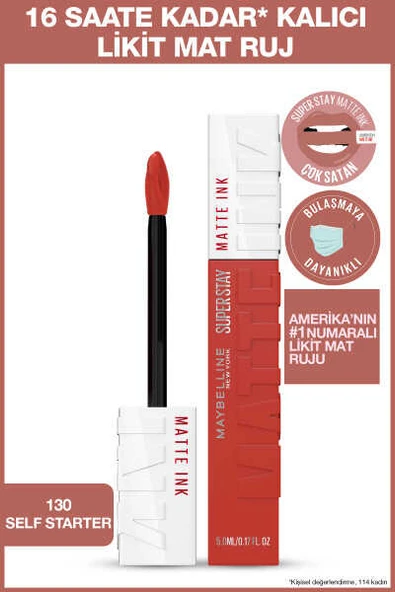 Maybelline New York Super Stay Matte Ink Likit Mat Ruj - 130 Self-Starter - Nude/Kahve ürün görseli 1