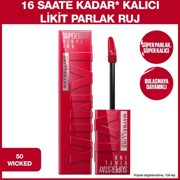 Maybelline New York Super Stay Vinyl Ink Ruj 50 Wicked ürün görseli 1