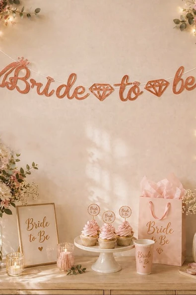 Kaligrafi Banner "Bride To Be" - Roze ürün görseli 1