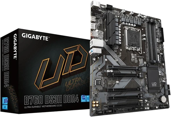 GIGABYTE B760 DS3H DDR4 LGA1700 DDR4 5333MHz(OC) PCIe 4.0 M.2 NVMe Gigabit LAN USB 3.2 ATX Anakart Outlet ürün görseli 1