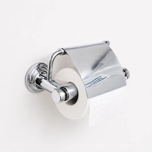 Krom Kapaklı Tuvalet Kağıtlığı Lüks Banyo WC Kağıtlık Duvara Montajlı Parlak Metal Görünümlü ürün görseli 1