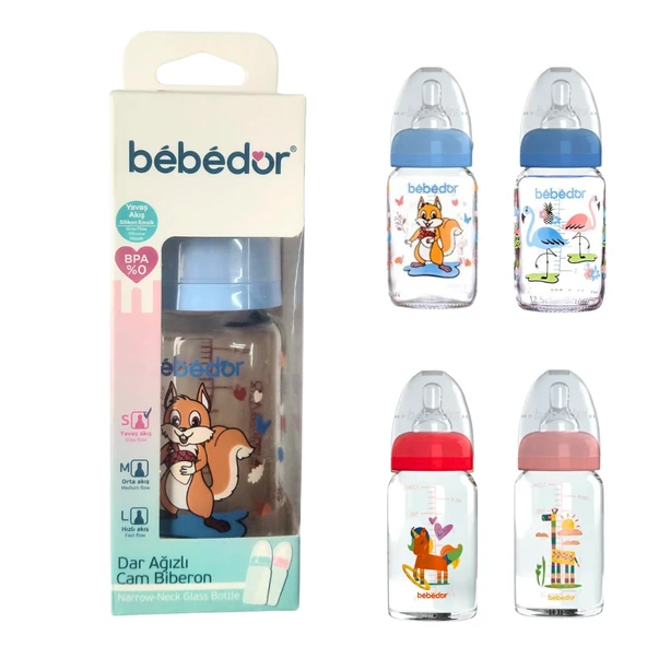 Bebedor 30302 Silikon Emzikli Yavaş Akış Dar Ağızlı Cam Biberon 0 Ay+ 125 Ml ürün görseli 1
