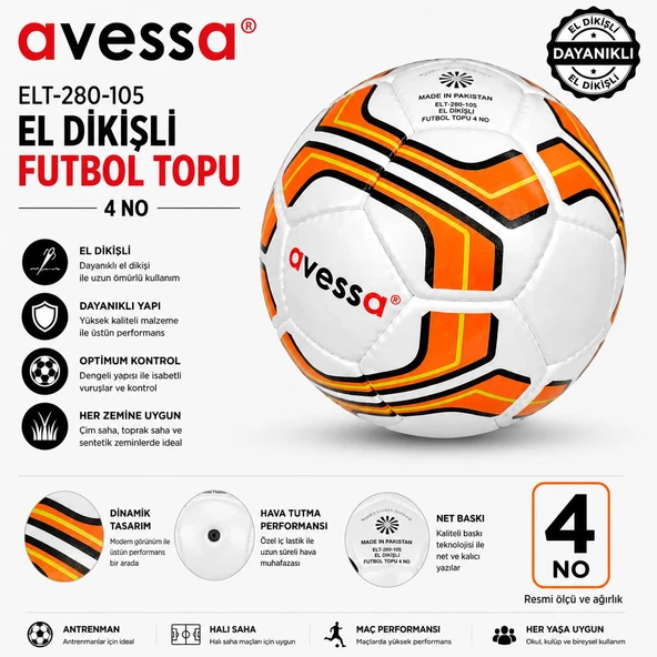 Avessa Elt-280-104 El Dikişli Futbol Topu No4 Sarı ürün görseli 1
