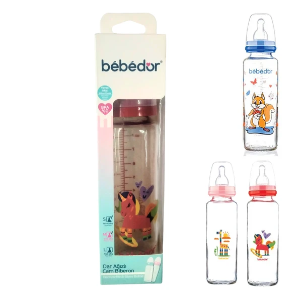 Bebedor 31302 Silikon Emzikli Yavaş Akış Dar Ağızlı Cam Biberon 0 Ay+ 250 Ml ürün görseli 1