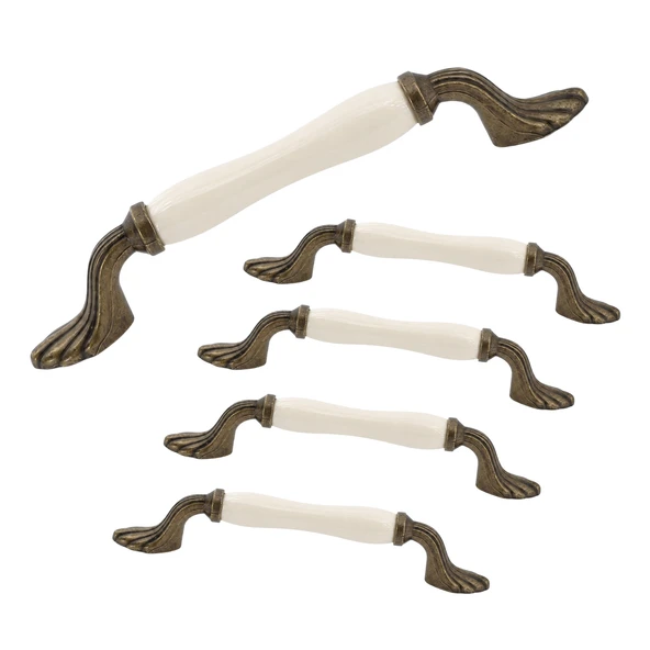 (5 Adet) Milena Porselen Krem Antik Sarı Kulp 128 mm 12.8 cm Mobilya Çekmece Dolap Kapak Kulb Kulpu ürün görseli 1