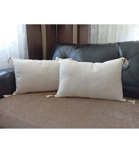 2 Li % 100 Pamuk Elişi Natural Buldan Bezi Kırlent Kılıfı 50x35 cm ürün görseli 1
