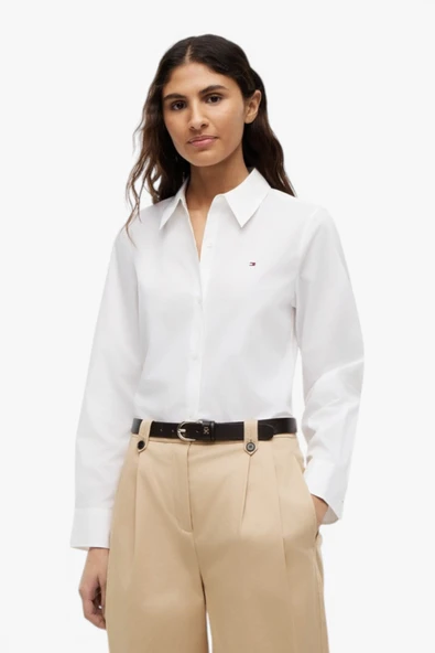 ESS POPLIN REGULAR SHIRT Kadın Beyaz Gömlek - WW0WW47169 ürün görseli 1