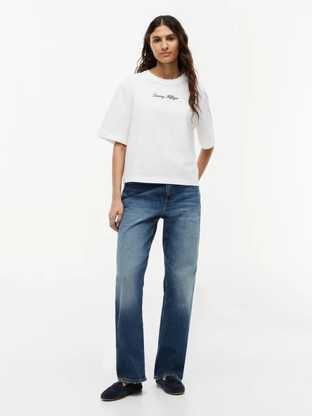 CLASSIC SCRIPT TRAPEZE TEE Kadın Beyaz T-Shirt - WW0WW50948 ürün görseli 1