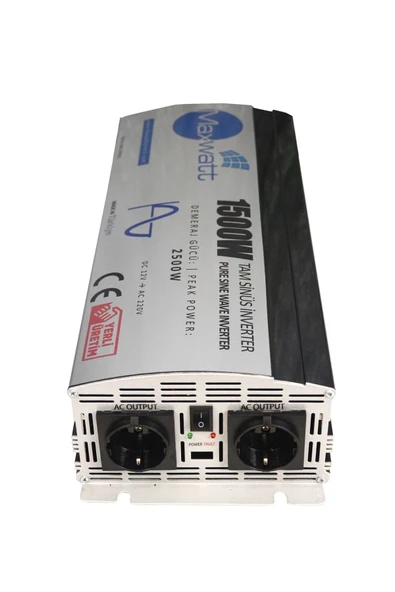 Maxwatt MW-1500S12 Tam Sinüs İnverter (İnvertör) 1500W Watt 12V Volt DC / 220V Volt AC ürün görseli 1