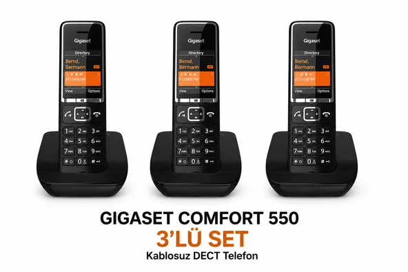 Gigaset Comfort 550 Siyah DECT Telefon 3'lü Set – Renkli Ekranlı Kablosuz Ev ve Ofis Telefonu ürün görseli 1