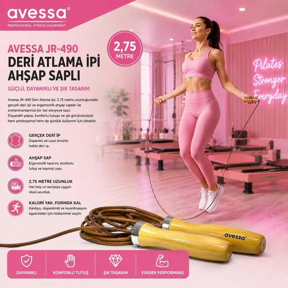Avessa Jr-490 Ahşap Saplı Deri Atlama İpi ürün görseli 1