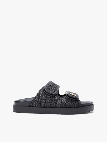 DOUBLE STRAP RAFFIA SANDAL Kadın Siyah Terlik - FW0FW09122 ürün görseli 1