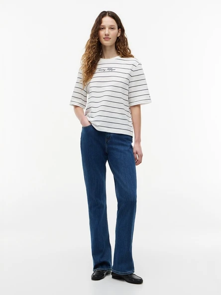 CLASSIC SCRIPT TRAPEZE TEE Kadın Mavi T-Shirt - WW0WW50948 ürün görseli 1