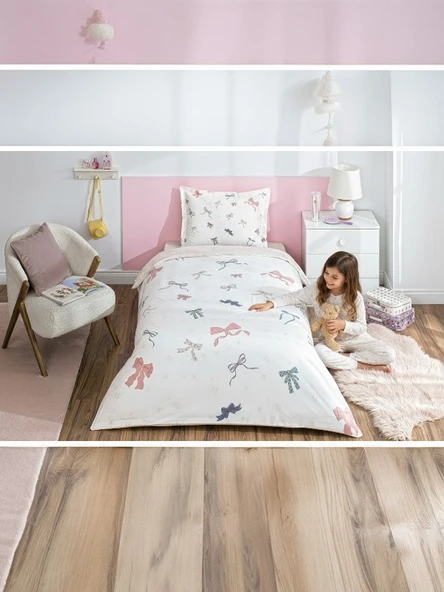 Özdilek Ranforce Princess Rib Tek Kişilik Nevresim Takımı %100 Pamuk Lastikli Çarşaflı ürün görseli 1