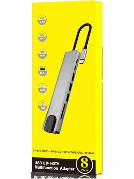 Mi7a 8 In 1 Ethernet Sd USB Type C Hub Hdmı Girişli Macbook Çevirici ürün görseli 1