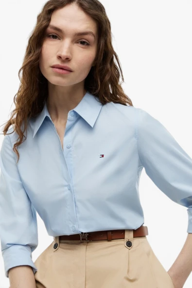 ESS POPLIN REGULAR SHIRT Kadın Mavi Gömlek - WW0WW47169 ürün görseli 1