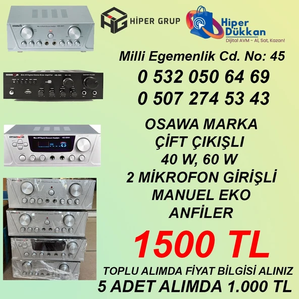 OSAWA HD-501 HD-504A MODEL ANFİ STOKLU ÜRÜN TESTLİ KOZMETİK 5 ADET ÜZERİ ALIMDA ADET BAŞI 1000TL YENİLENMİŞ ÜRÜN ürün görseli 1
