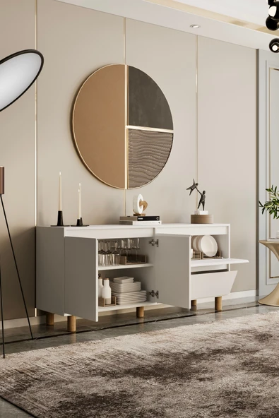 Moldesan Mila beyaz mdf 160 cm raflı konsol - Resim 3
