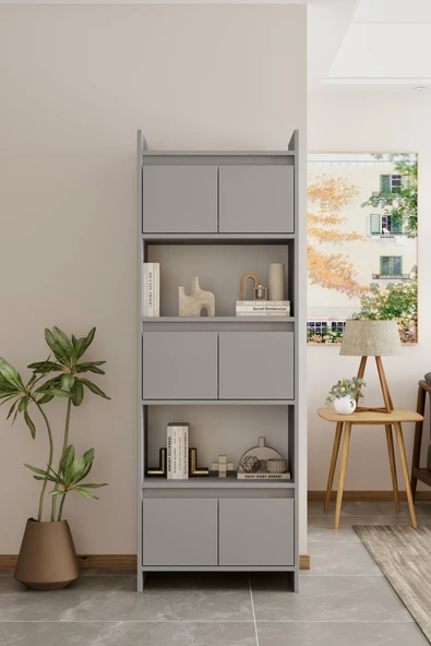 Moldesan Modo MDF sis gri Raflı Kapaklı Kitaplık 176 cm ürün görseli 1