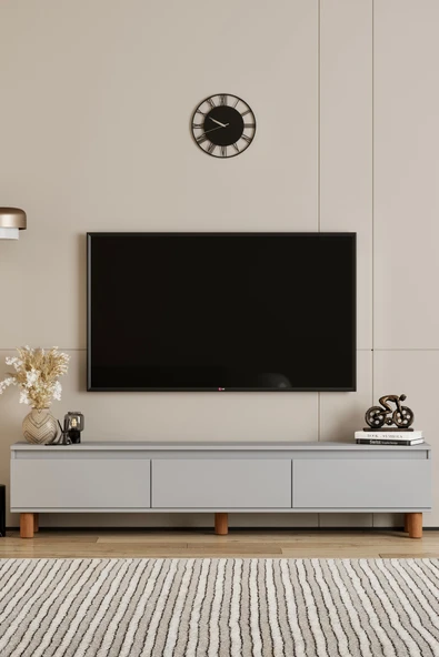 Moldesan Mila SİS GRİ MDF 200 cm tv ünitesi Raflı,kapaklı,ayaklı ürün görseli 1