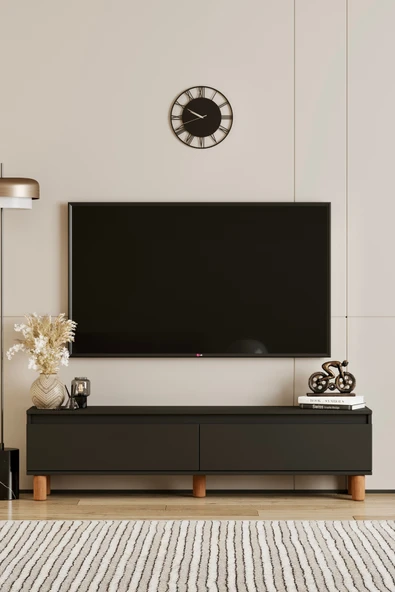Moldesan MİLA SİYAH MDF 140 CM TV ÜNİTESİ-RAFLI,KAPAKLI,AYAKLI ürün görseli 1