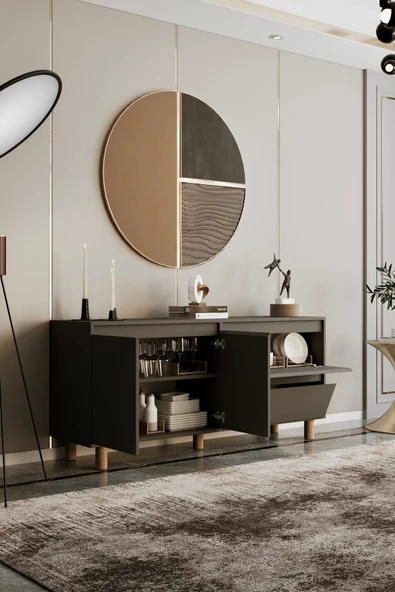 Moldesan Mila Gri MDF 140 cm raflı konsol - Resim 3
