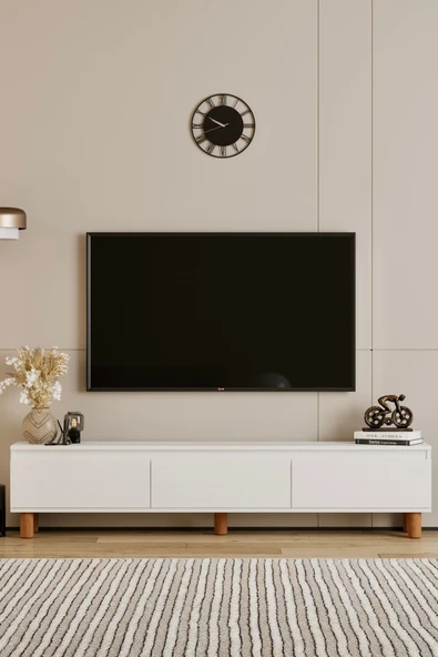 Moldesan MİLA BEYAZ MDF 180 CM TV ÜNİTESİ-RAFLI,KAPAKLI,AYAKLI ürün görseli 1