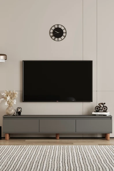 Moldesan MİLA GRİ MDF 180 CM TV ÜNİTESİ-RAFLI,KAPAKLI,AYAKLI ürün görseli 1