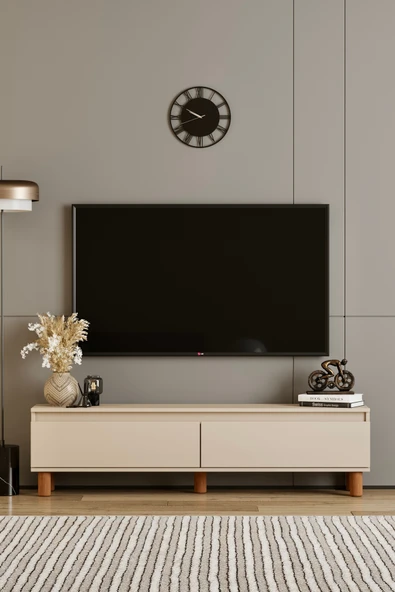 Moldesan MİLA BEJ MDF 140 CM TV ÜNİTESİ-RAFLI,KAPAKLI,AYAKLI ürün görseli 1