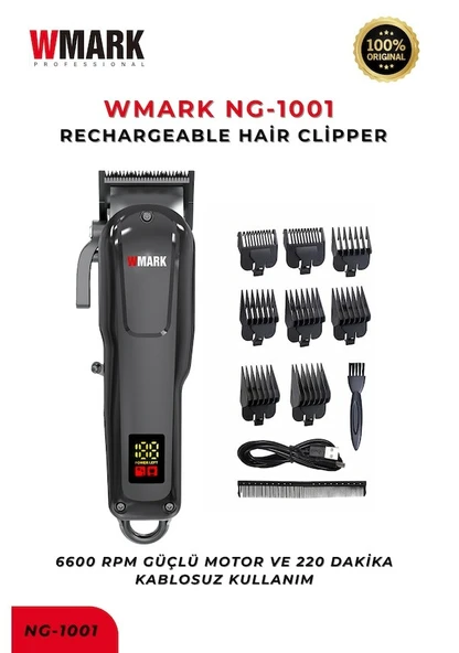 Wmark Ng-1001 Şarjlı Saç Kesme Makinesi Siyah Led Ekran, Uzun Süreli Kullanım, Berber Tipi Clipper 3-4 Saat ürün görseli 1