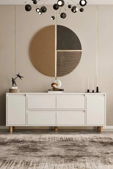 Moldesan Mila Beyaz MDF 180 cm raflı kapaklı konsol ürün görseli 1