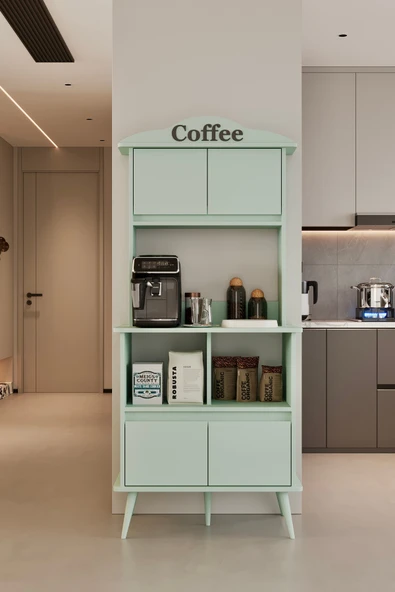 Moldesan Forme MDF mint yeşili raflı kahve köşesi 172 cm ürün görseli 1