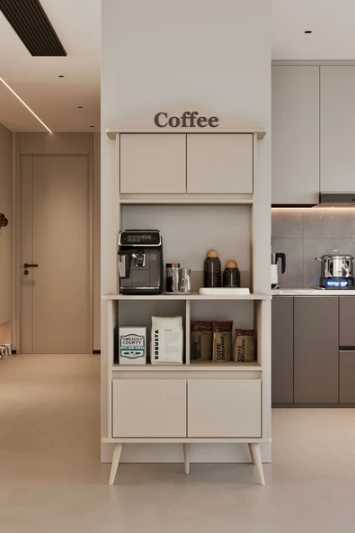 Moldesan Forme MDF bej raflı kahve köşesi 172 cm ürün görseli 1