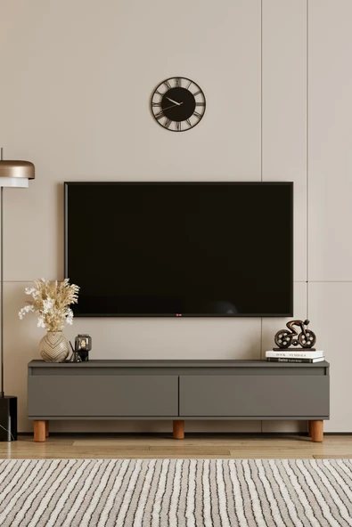 Moldesan Mila Gri MDF 120 cm Tv Ünitesi raflı,kapaklı,ayaklı ürün görseli 1